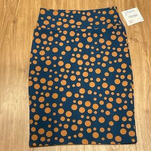 LuLaRoe Blue and Orange Polka Dot Cassie Pencil Skirt